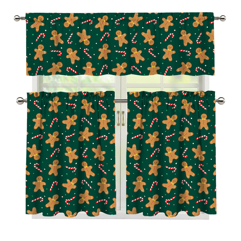 Gingerbread Man Cookies Pattern Print 3 Piece Kitchen Curtains