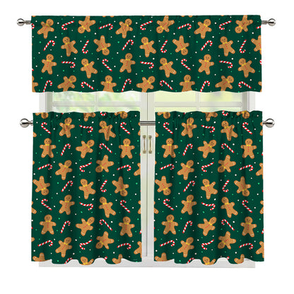 Gingerbread Man Cookies Pattern Print 3 Piece Kitchen Curtains
