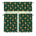 Gingerbread Man Cookies Pattern Print 3 Piece Kitchen Curtains