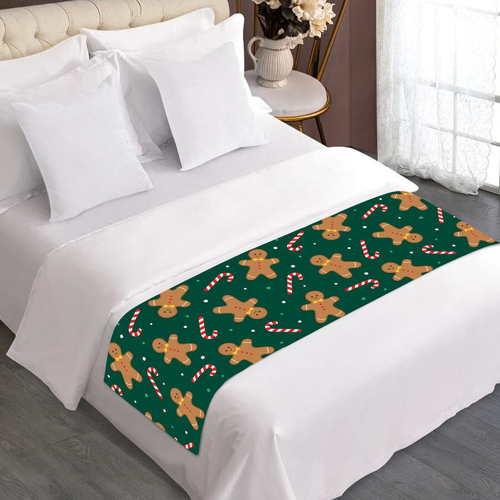 Gingerbread Man Cookies Pattern Print Bed Runner