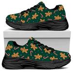 Gingerbread Man Cookies Pattern Print Black Chunky Shoes