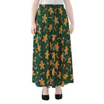 Gingerbread Man Cookies Pattern Print Chiffon Maxi Skirt