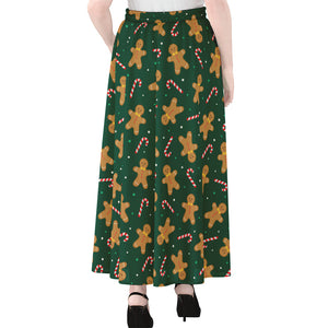 Gingerbread Man Cookies Pattern Print Chiffon Maxi Skirt