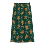 Gingerbread Man Cookies Pattern Print Cotton Front Slit Maxi Skirt