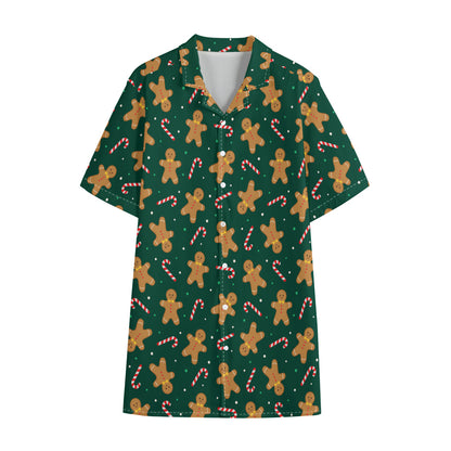 Gingerbread Man Cookies Pattern Print Cotton Hawaiian Shirt
