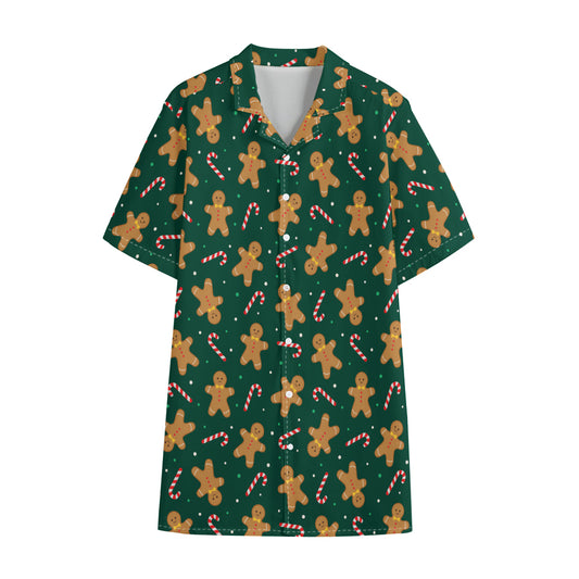 Gingerbread Man Cookies Pattern Print Cotton Hawaiian Shirt