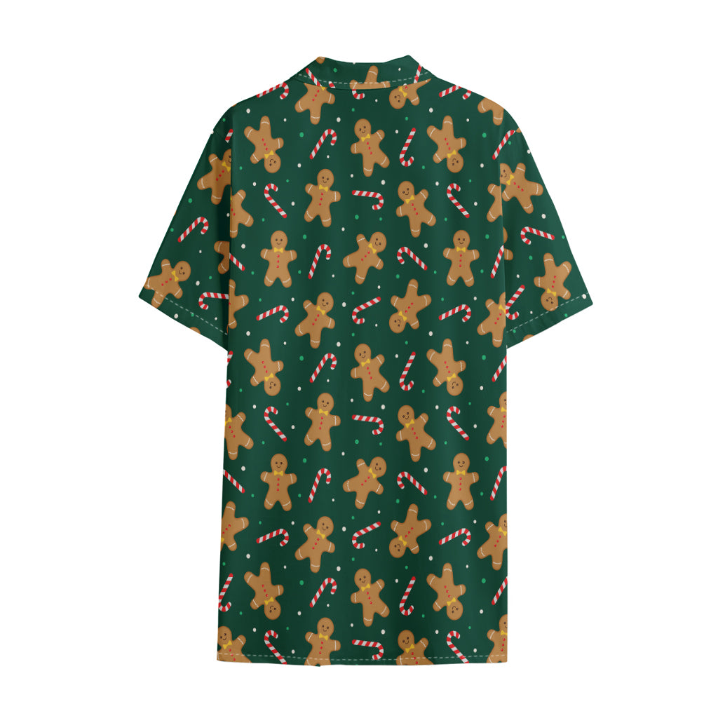 Gingerbread Man Cookies Pattern Print Cotton Hawaiian Shirt