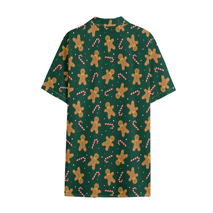 Gingerbread Man Cookies Pattern Print Cotton Hawaiian Shirt