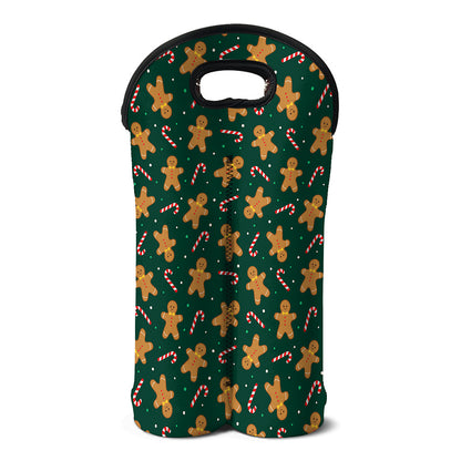 Gingerbread Man Cookies Pattern Print Double Neoprene Wine Tote