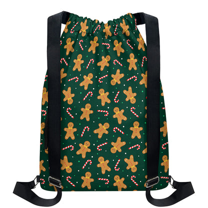 Gingerbread Man Cookies Pattern Print Drawstring Backpack