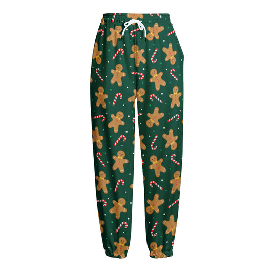 Gingerbread Man Cookies Pattern Print Fleece Lined Knit Pants