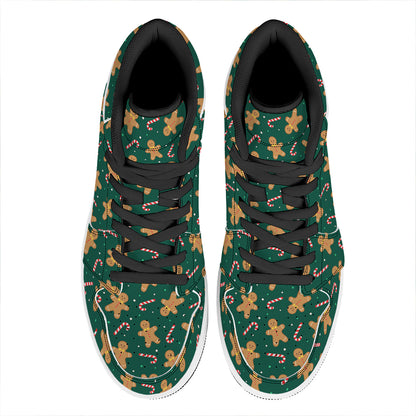 Gingerbread Man Cookies Pattern Print High Top Leather Sneakers