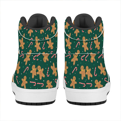 Gingerbread Man Cookies Pattern Print High Top Leather Sneakers