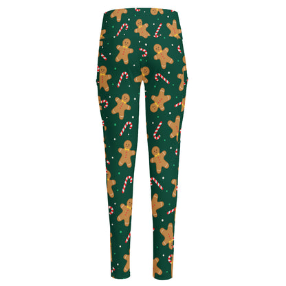 Gingerbread Man Cookies Pattern Print High-Waisted Pocket Leggings