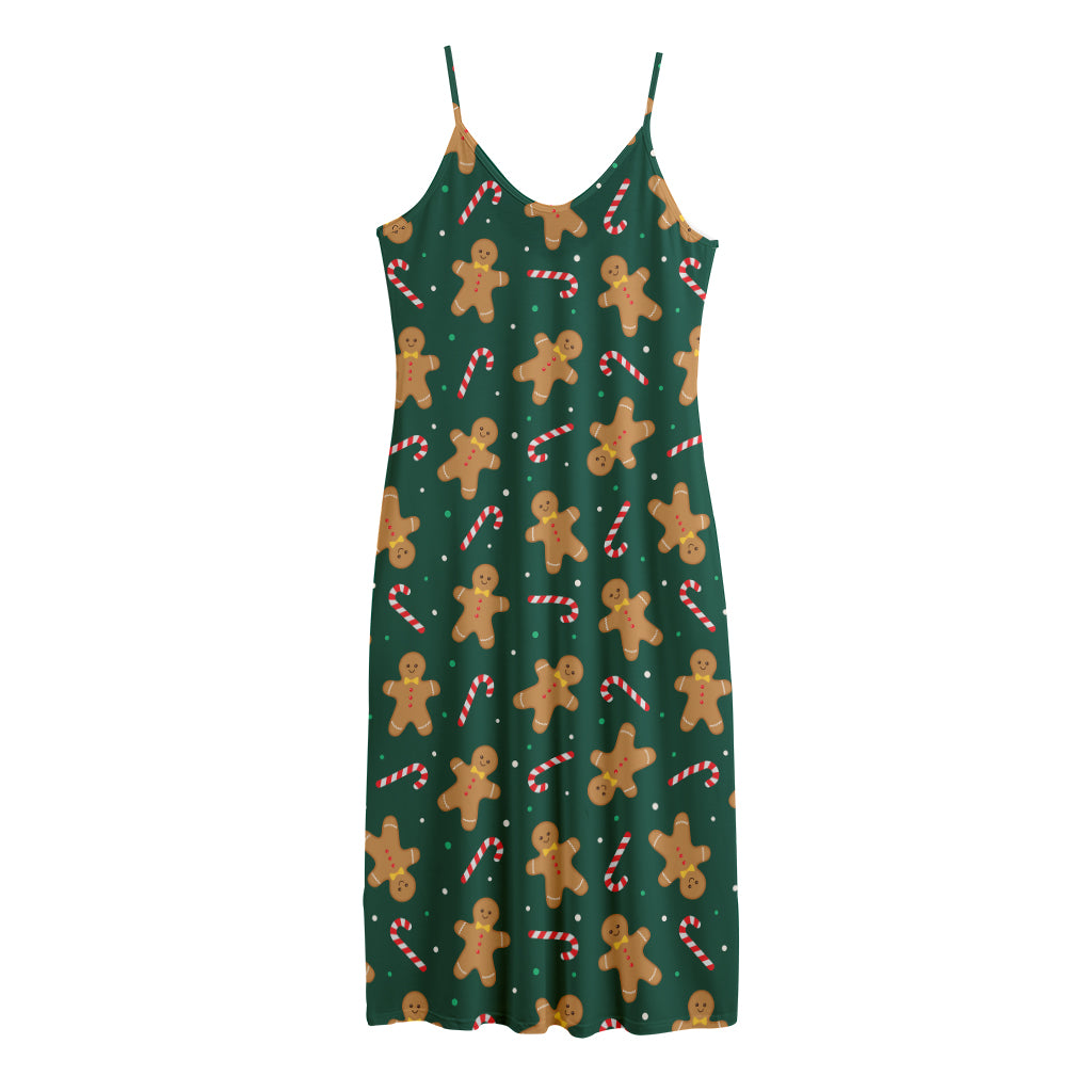 Gingerbread Man Cookies Pattern Print Jersey Midi Cami Dress