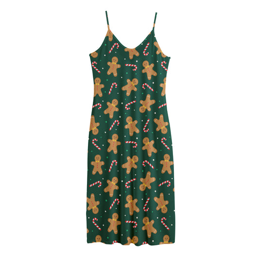 Gingerbread Man Cookies Pattern Print Jersey Midi Cami Dress
