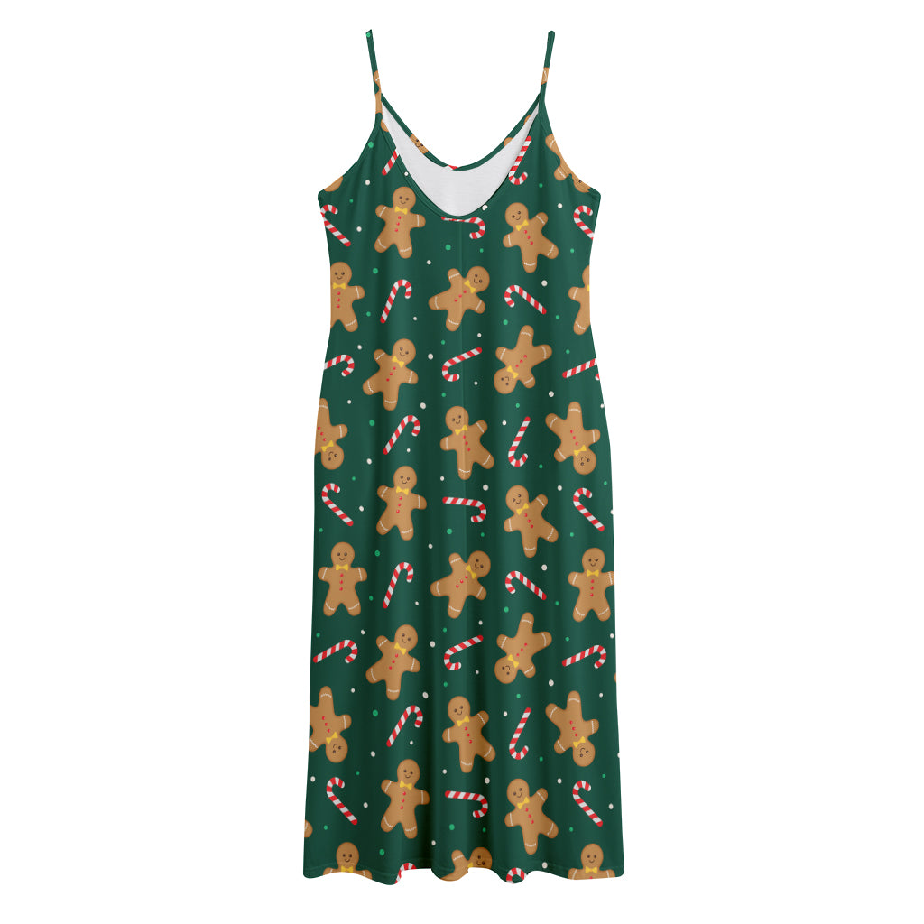 Gingerbread Man Cookies Pattern Print Jersey Midi Cami Dress