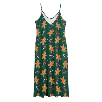 Gingerbread Man Cookies Pattern Print Jersey Midi Cami Dress