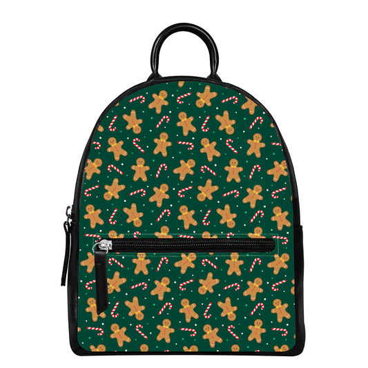 Gingerbread Man Cookies Pattern Print Leather Backpack