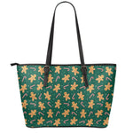 Gingerbread Man Cookies Pattern Print Leather Tote Bag