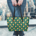 Gingerbread Man Cookies Pattern Print Leather Tote Bag