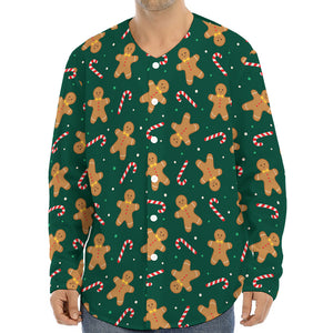 Gingerbread Man Cookies Pattern Print Long Sleeve Baseball Jersey