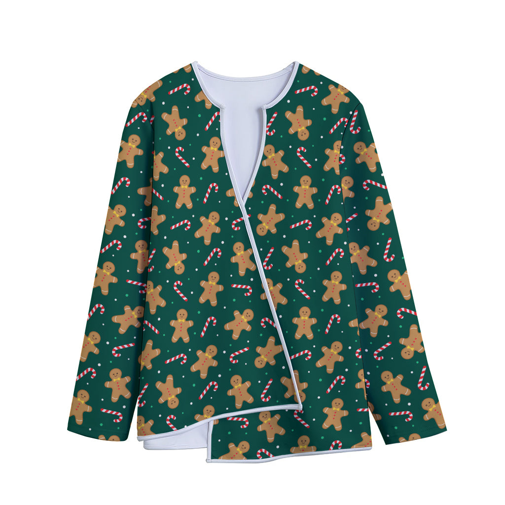 Gingerbread Man Cookies Pattern Print Long Sleeve Short Coat