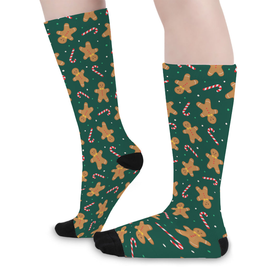 Gingerbread Man Cookies Pattern Print Long Socks