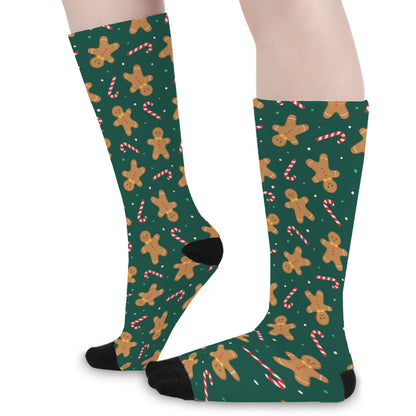 Gingerbread Man Cookies Pattern Print Long Socks