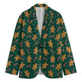 Gingerbread Man Cookies Pattern Print Men's Cotton Blazer
