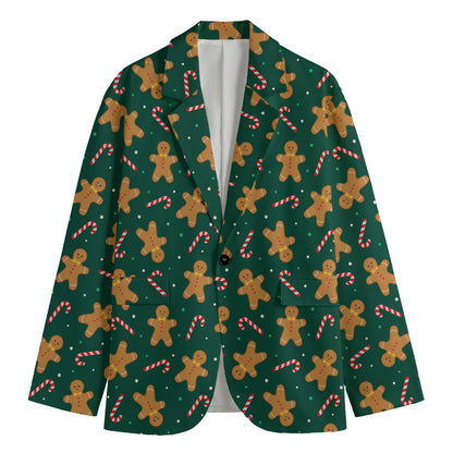 Gingerbread Man Cookies Pattern Print Men's Cotton Blazer