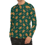 Gingerbread Man Cookies Pattern Print Men's Long Sleeve Rash Guard