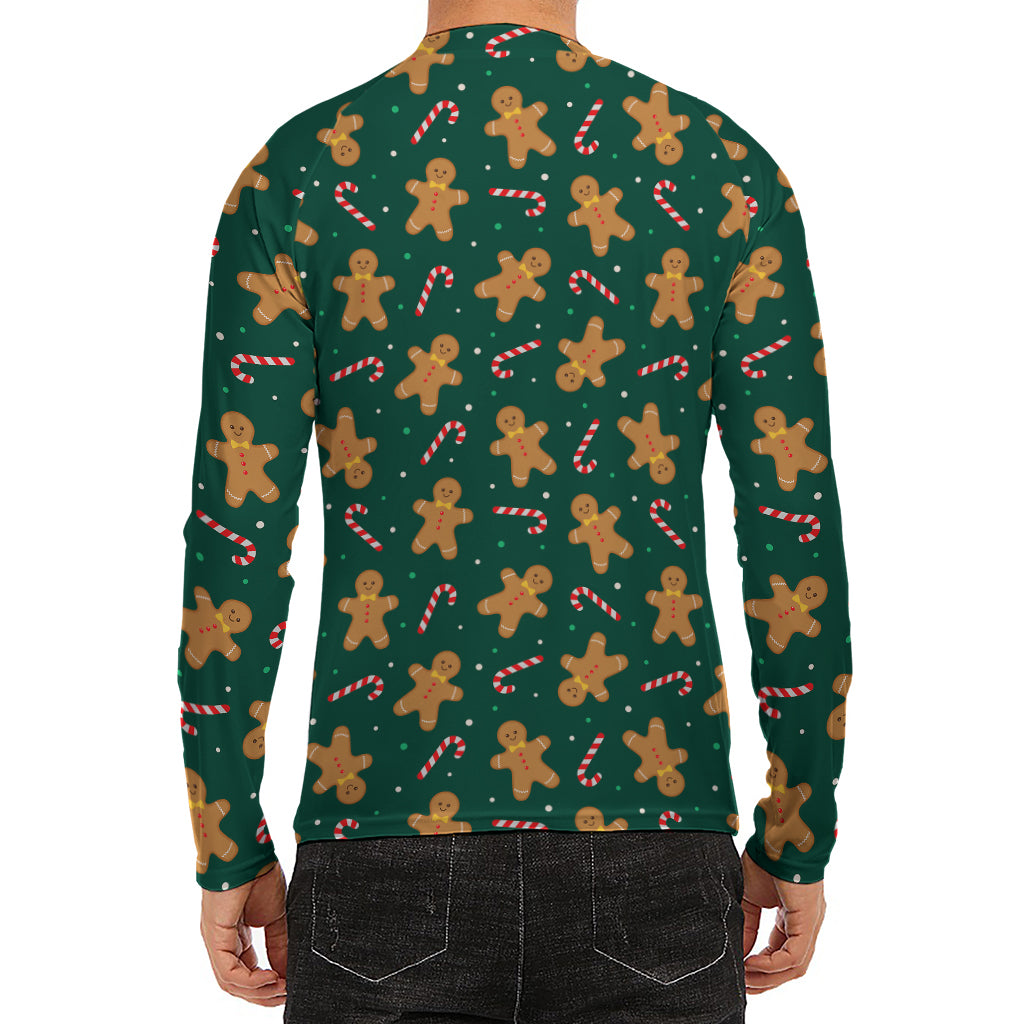 Gingerbread Man Cookies Pattern Print Men's Long Sleeve Rash Guard