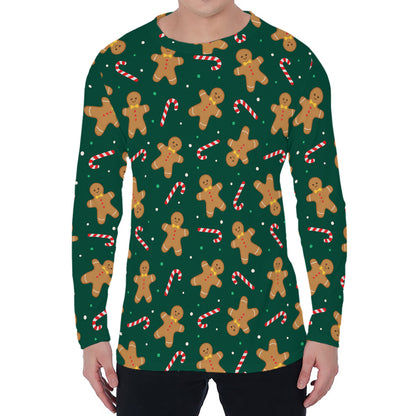 Gingerbread Man Cookies Pattern Print Men's Long Sleeve T-Shirt