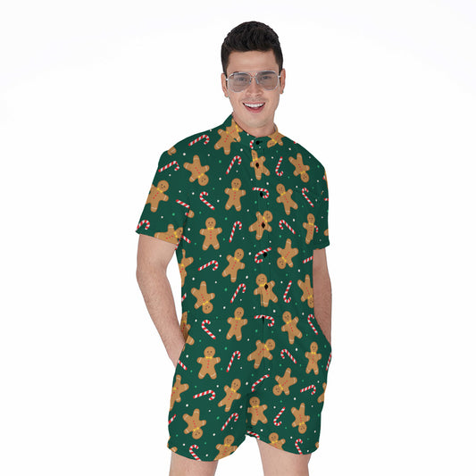 Gingerbread Man Cookies Pattern Print Men's Rompers