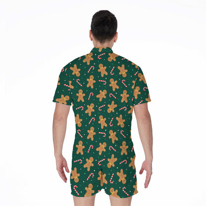 Gingerbread Man Cookies Pattern Print Men's Rompers