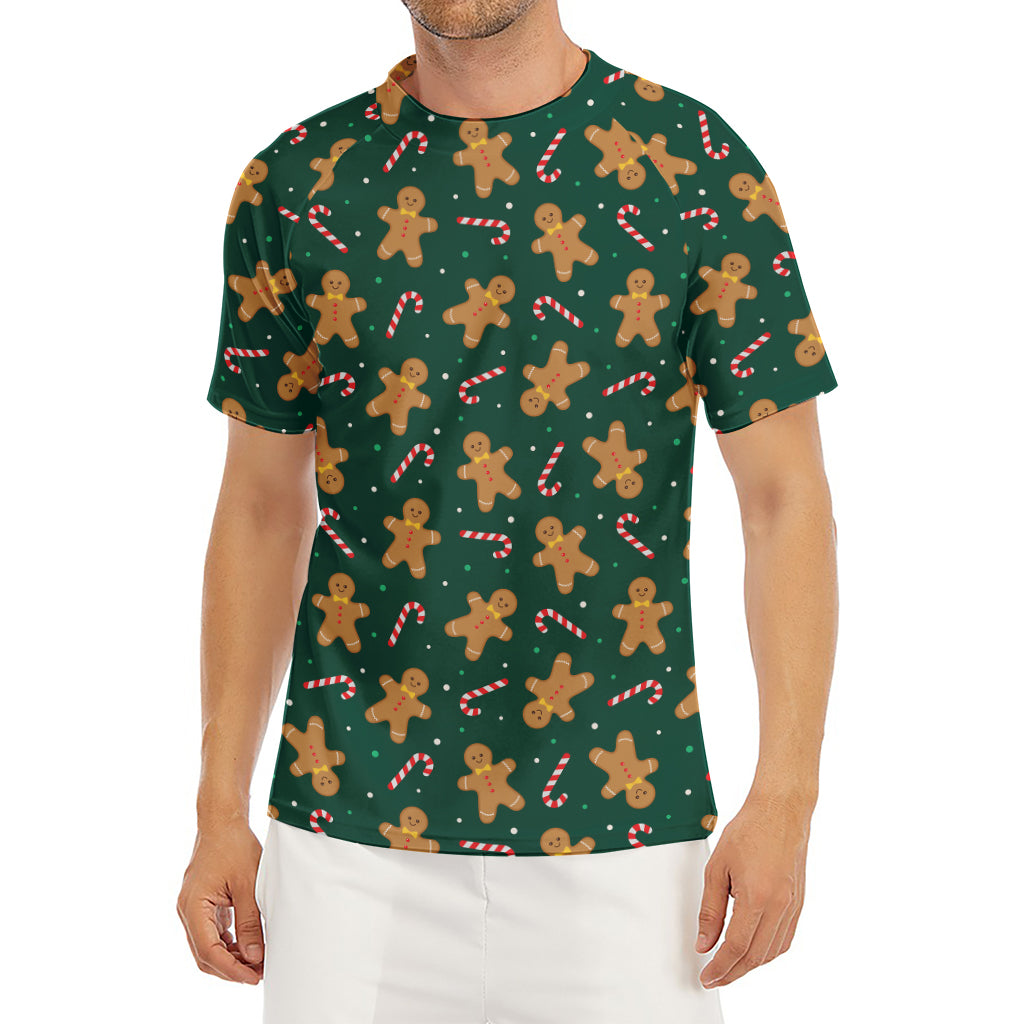 Gingerbread Man Cookies Pattern Print Men's Short Sleeve Rash Guard