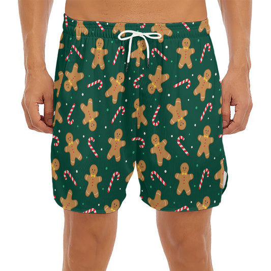 Gingerbread Man Cookies Pattern Print Men's Split Running Shorts