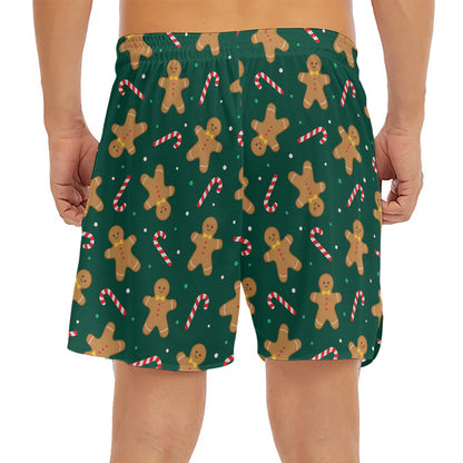 Gingerbread Man Cookies Pattern Print Men's Split Running Shorts