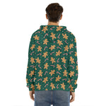 Gingerbread Man Cookies Pattern Print Men's Velvet Pullover Hoodie