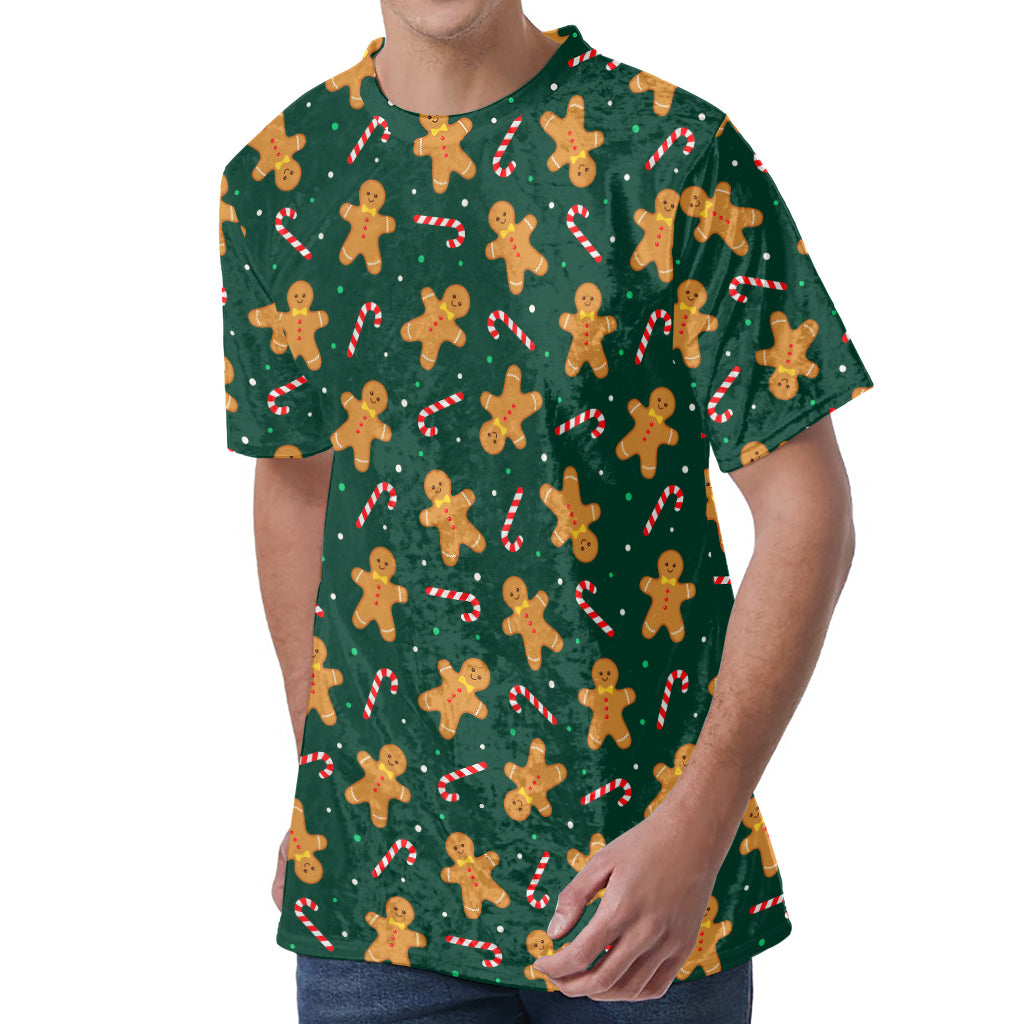 Gingerbread Man Cookies Pattern Print Men's Velvet T-Shirt