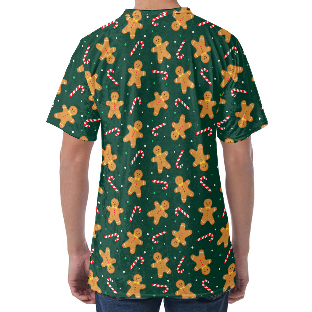 Gingerbread Man Cookies Pattern Print Men's Velvet T-Shirt