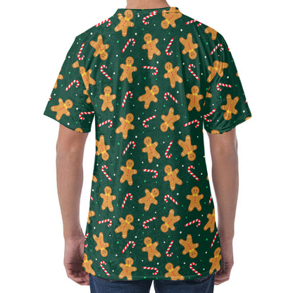 Gingerbread Man Cookies Pattern Print Men's Velvet T-Shirt