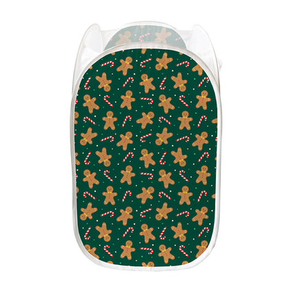 Gingerbread Man Cookies Pattern Print Mesh Laundry Hamper