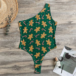 Gingerbread Man Cookies Pattern Print One Shoulder Bodysuit