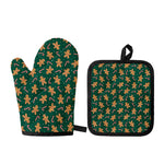 Gingerbread Man Cookies Pattern Print Oven Mitt And Pot Holder Set