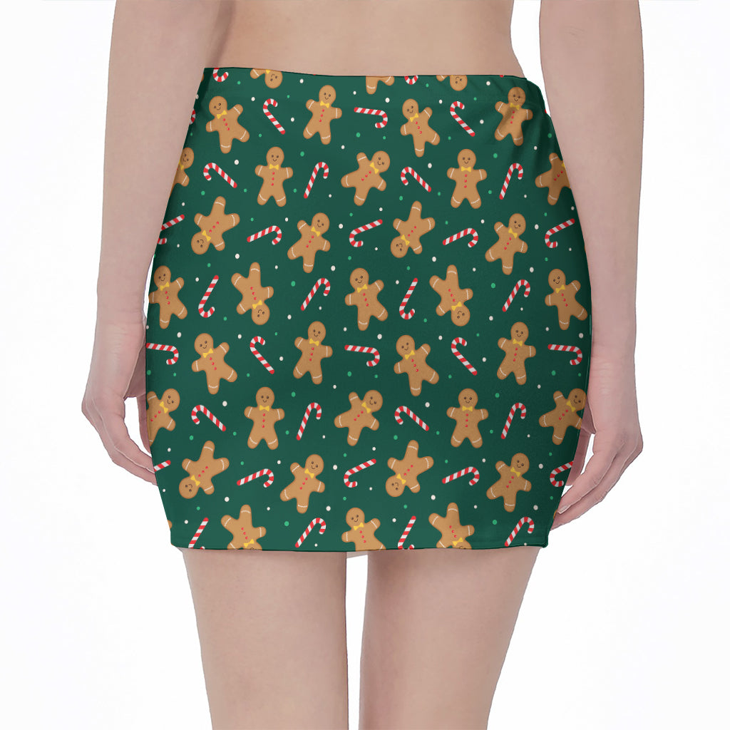 Gingerbread Man Cookies Pattern Print Pencil Mini Skirt
