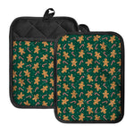 Gingerbread Man Cookies Pattern Print Pot Holders With Pocket