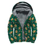 Gingerbread Man Cookies Pattern Print Sherpa Lined Zip Up Hoodie