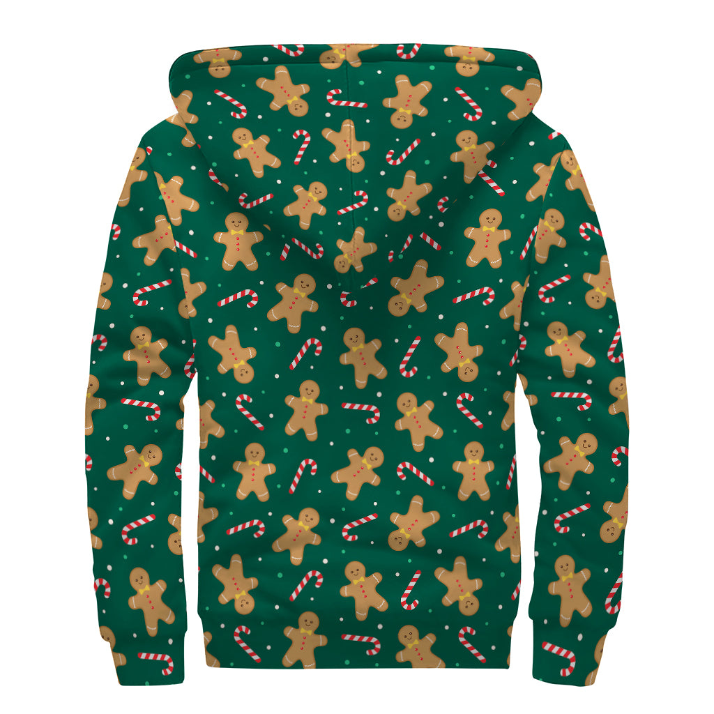 Gingerbread Man Cookies Pattern Print Sherpa Lined Zip Up Hoodie